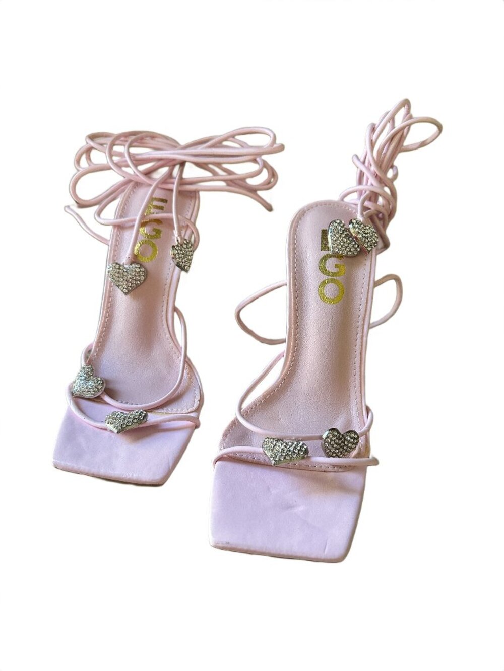 Sexy Strappy New EGO Pink Crystal Heart Heels sz 5